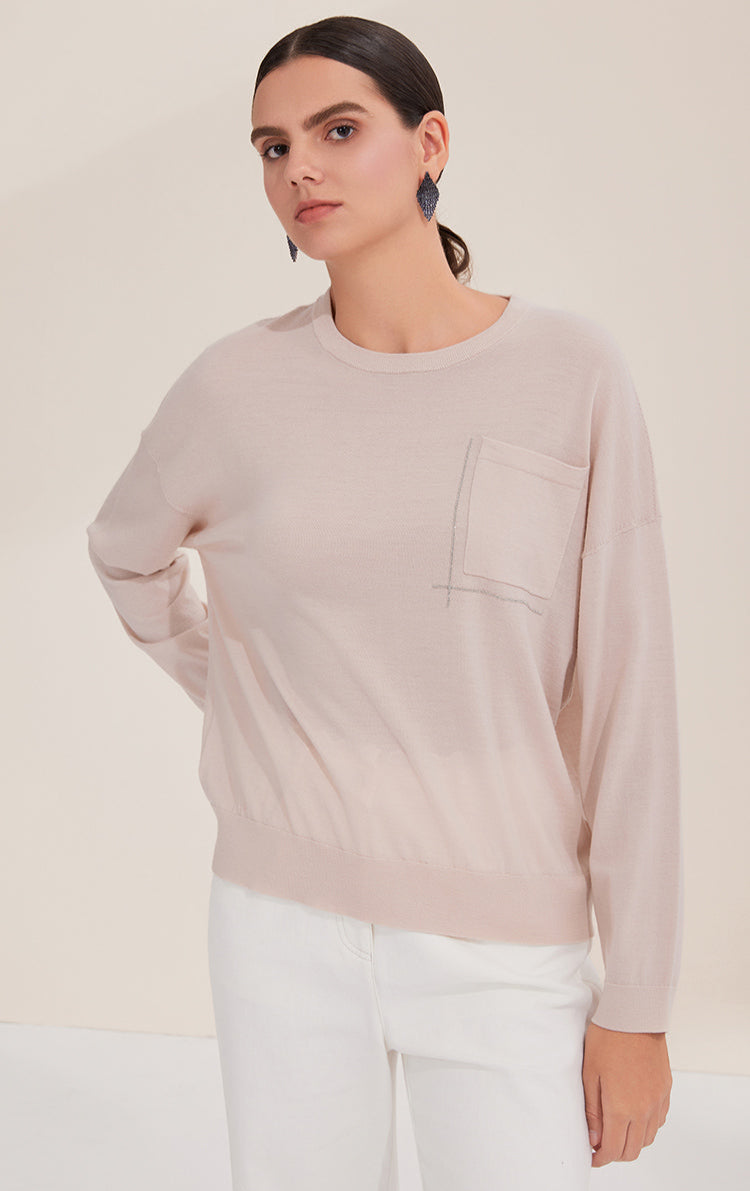 Merino Yünü İnce Dokulu Cepli Kazak