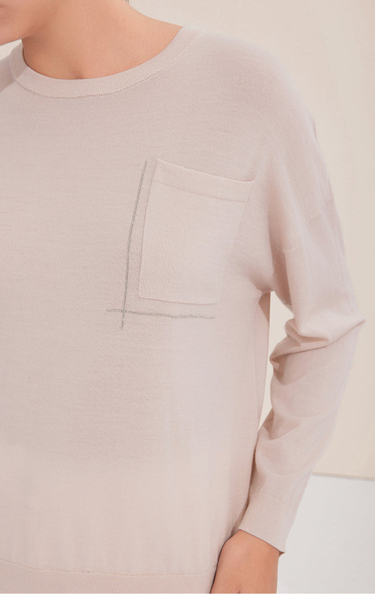 Merino Yünü İnce Dokulu Cepli Kazak