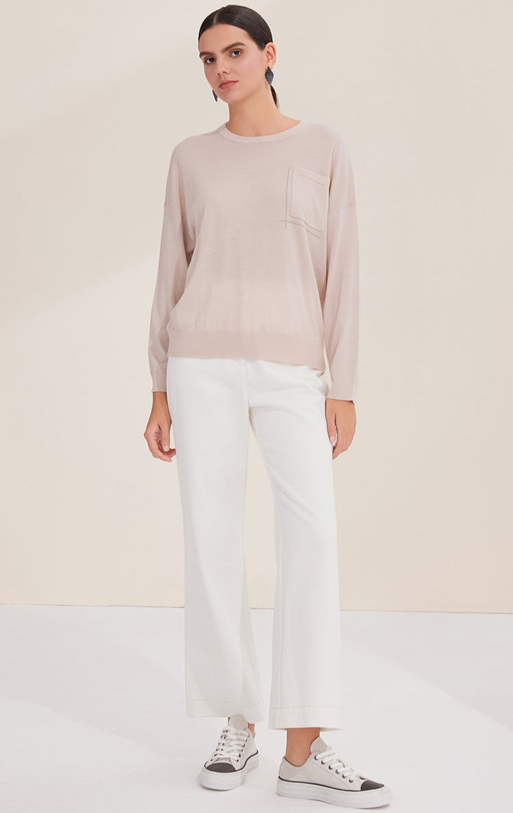 Merino Yünü İnce Dokulu Cepli Kazak