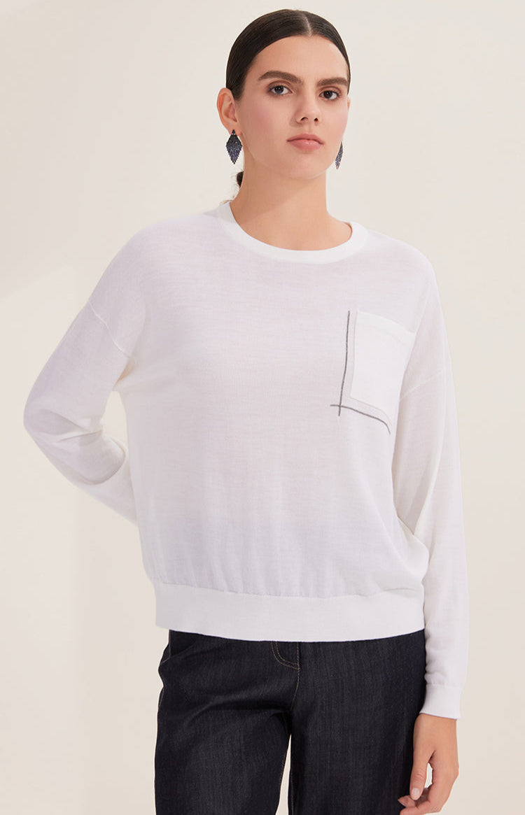 Merino Yünü İnce Dokulu Cepli Kazak