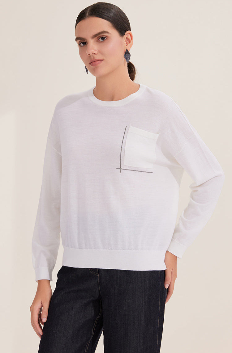 Merino Yünü İnce Dokulu Cepli Kazak