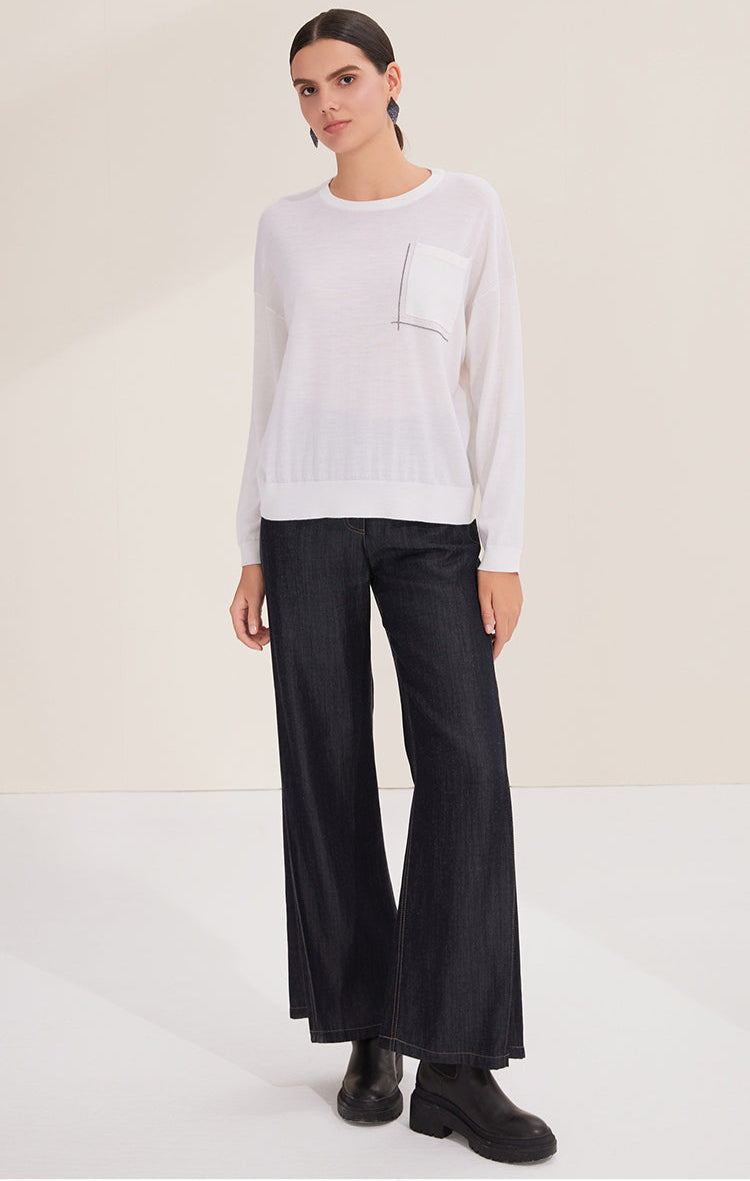 Merino Yünü İnce Dokulu Cepli Kazak