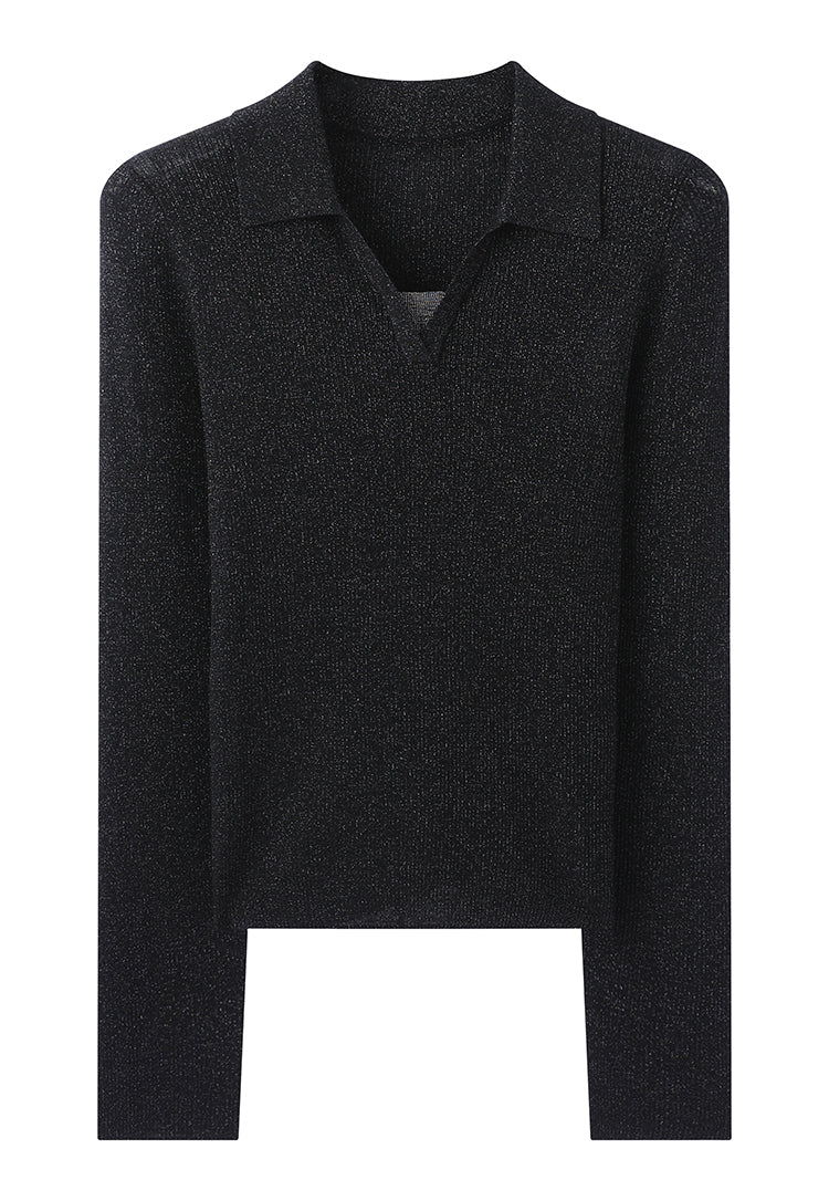 Yün Çizgili Nervürlü Polo Kazak