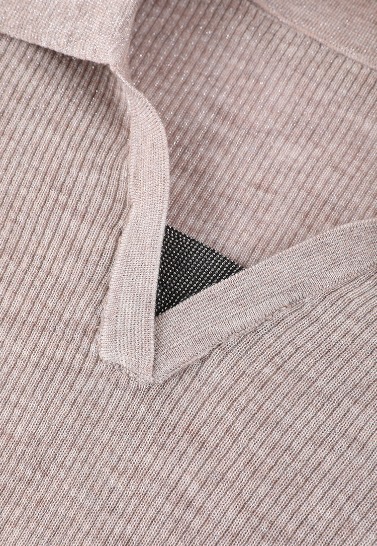 Yün Çizgili Nervürlü Polo Kazak