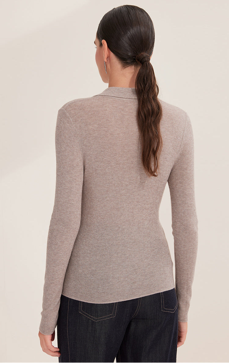 Yün Çizgili Nervürlü Polo Kazak