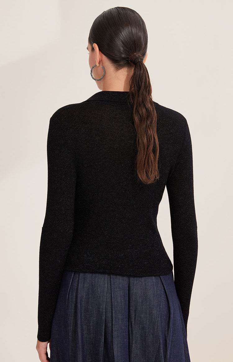 Yün Çizgili Nervürlü Polo Kazak