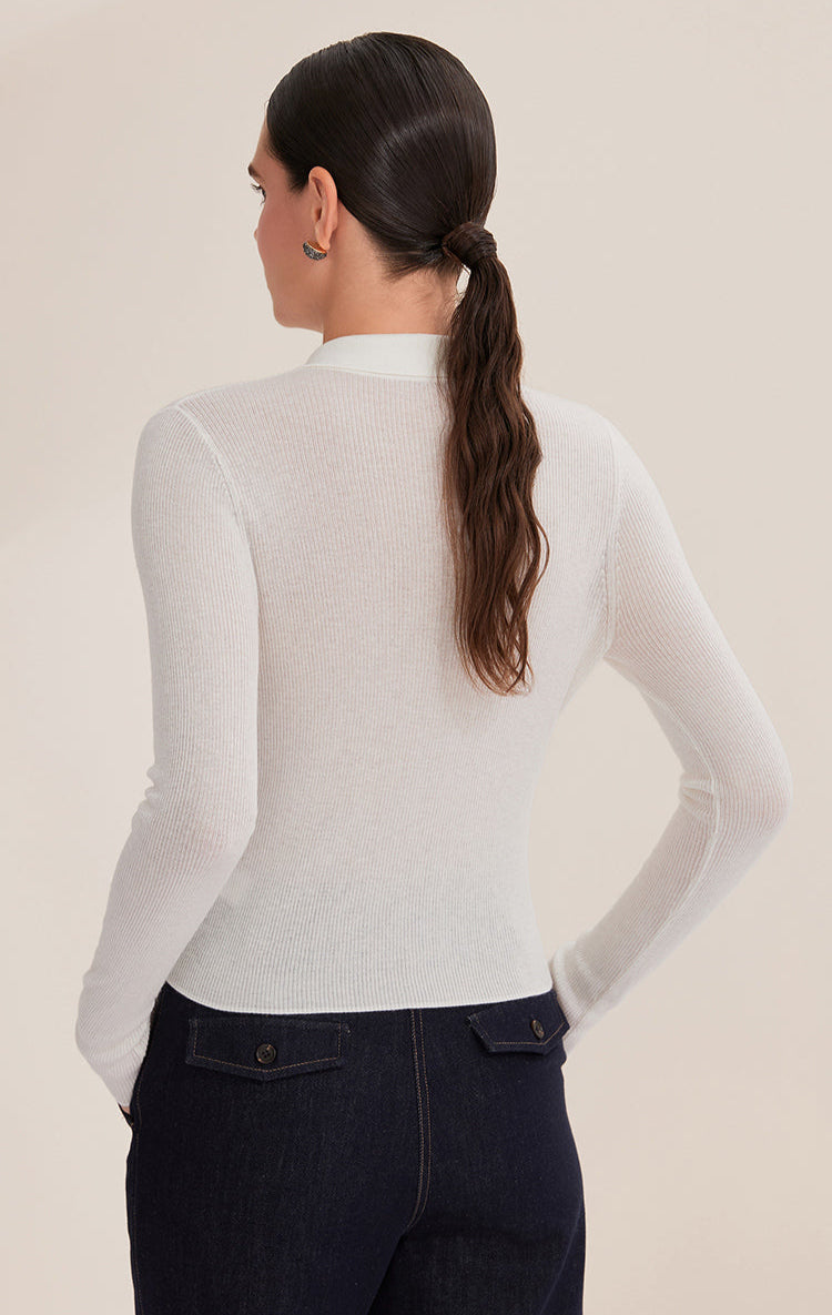 Yün İnce Çizgili Polo Hırka