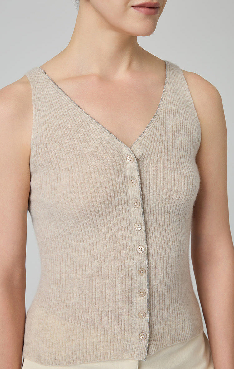 Saf Kaşmir Düğmeli V Yaka Triko Atlet