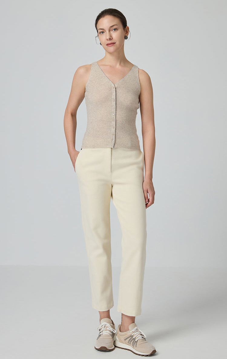 Saf Kaşmir Düğmeli V Yaka Triko Atlet