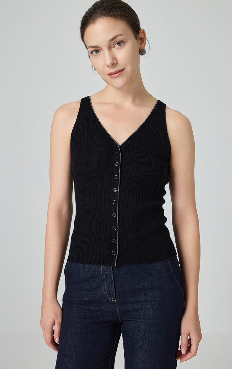 Saf Kaşmir Düğmeli V Yaka Triko Atlet