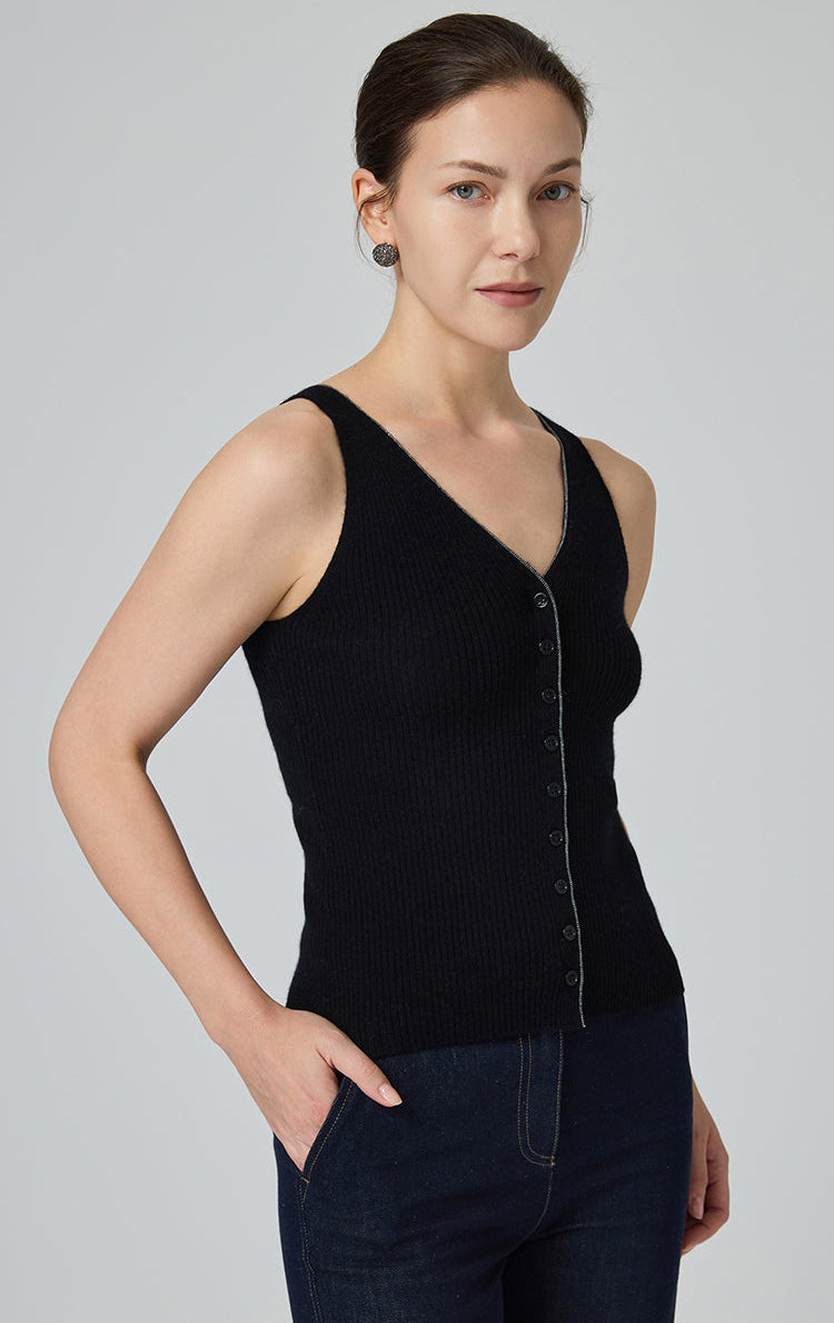 Saf Kaşmir Düğmeli V Yaka Triko Atlet