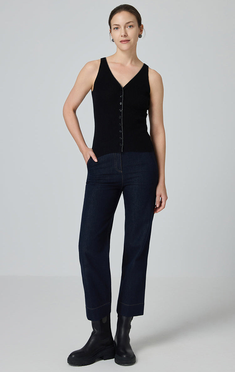 Saf Kaşmir Düğmeli V Yaka Triko Atlet