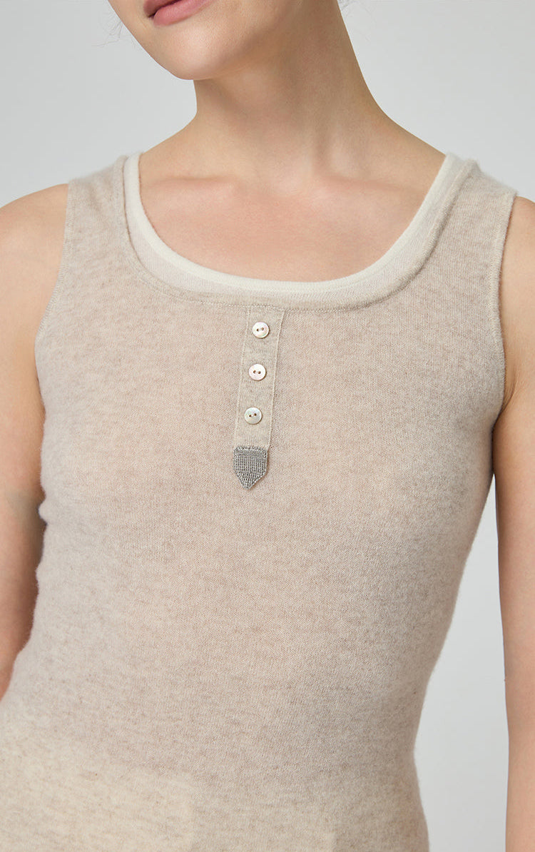 Saf Kaşmir Düğmeli Atlet