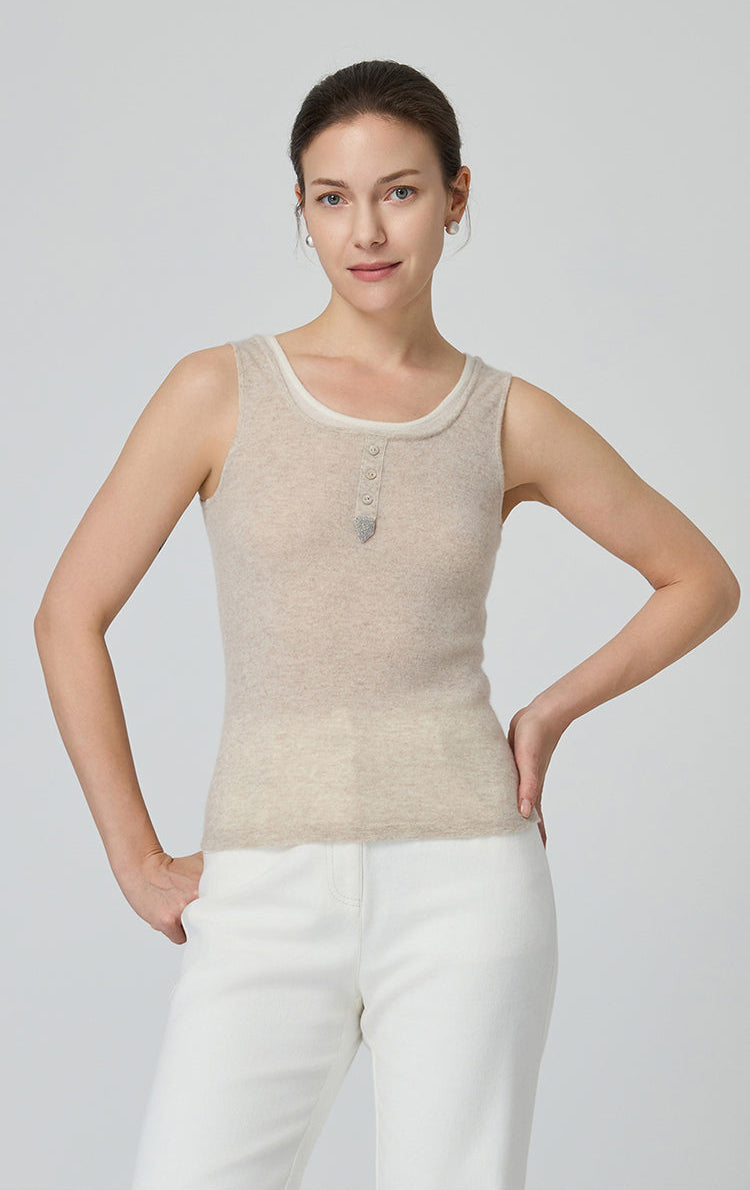 Saf Kaşmir Düğmeli Atlet