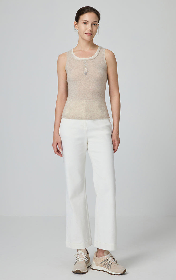 Saf Kaşmir Düğmeli Atlet