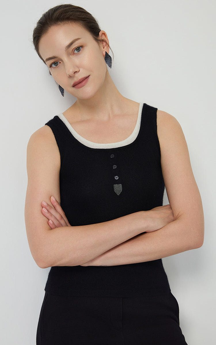 Saf Kaşmir Düğmeli Atlet