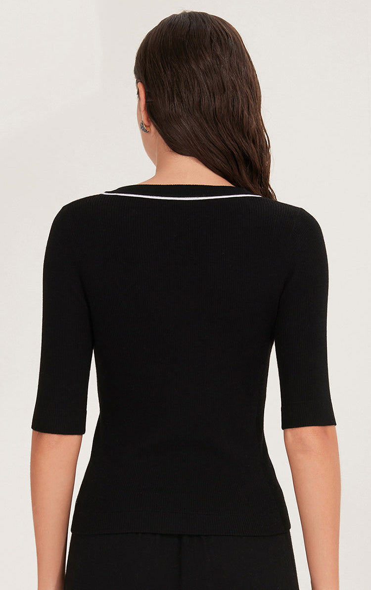 Merino Yünü V Yaka Ribana Bluz