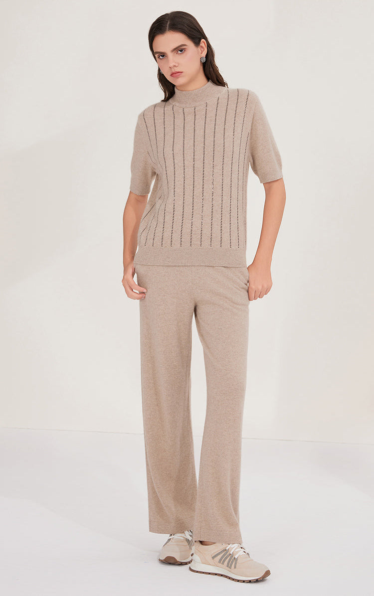 Saf Kaşmir Pul Bağlamalı Payet Çizgili Üst