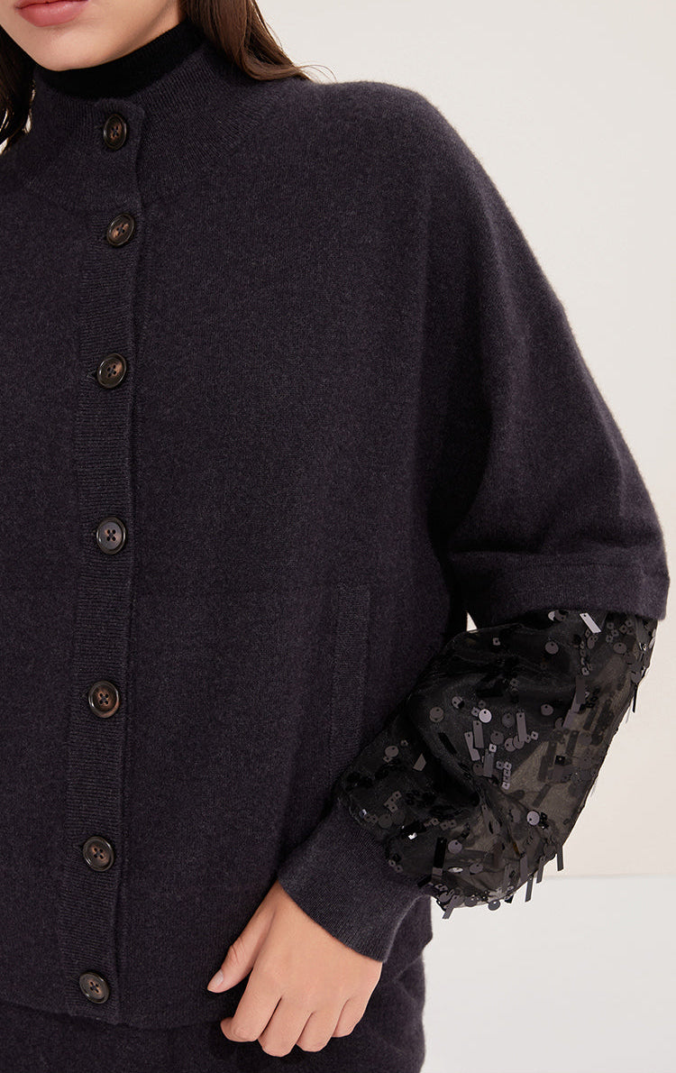 Saf Kaşmir İşlemeli Hırka