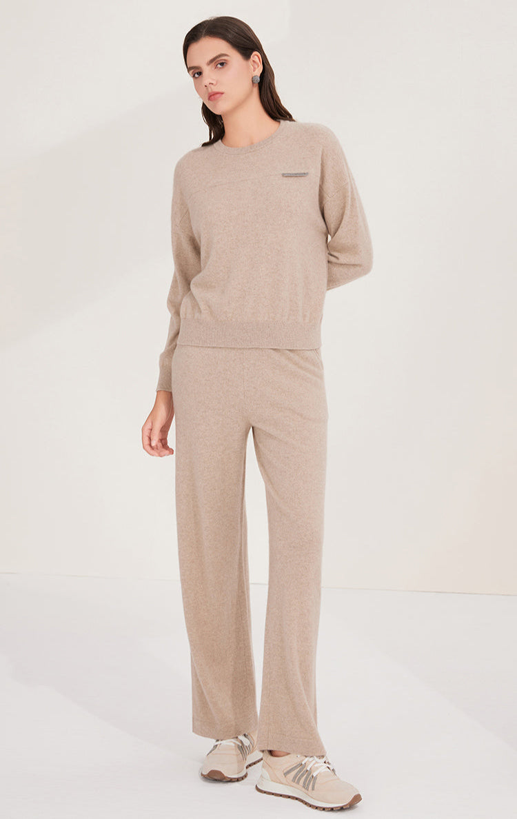 Saf Kaşmir Geniş Paça Örgü Pantolon