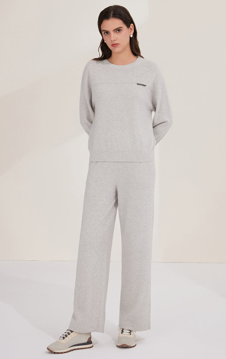 Saf Kaşmir Geniş Paça Örgü Pantolon