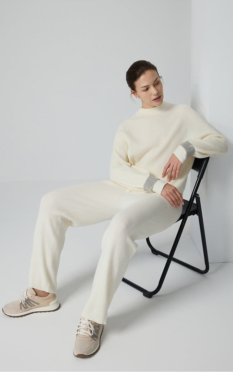 Merino Yünü Örgü Ribana Paçalı Pantolon