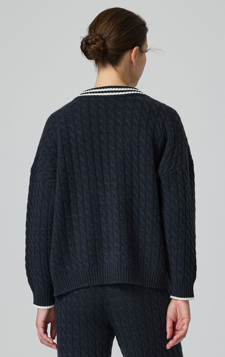 Merino Yünü Örgü Kontrast Hırka