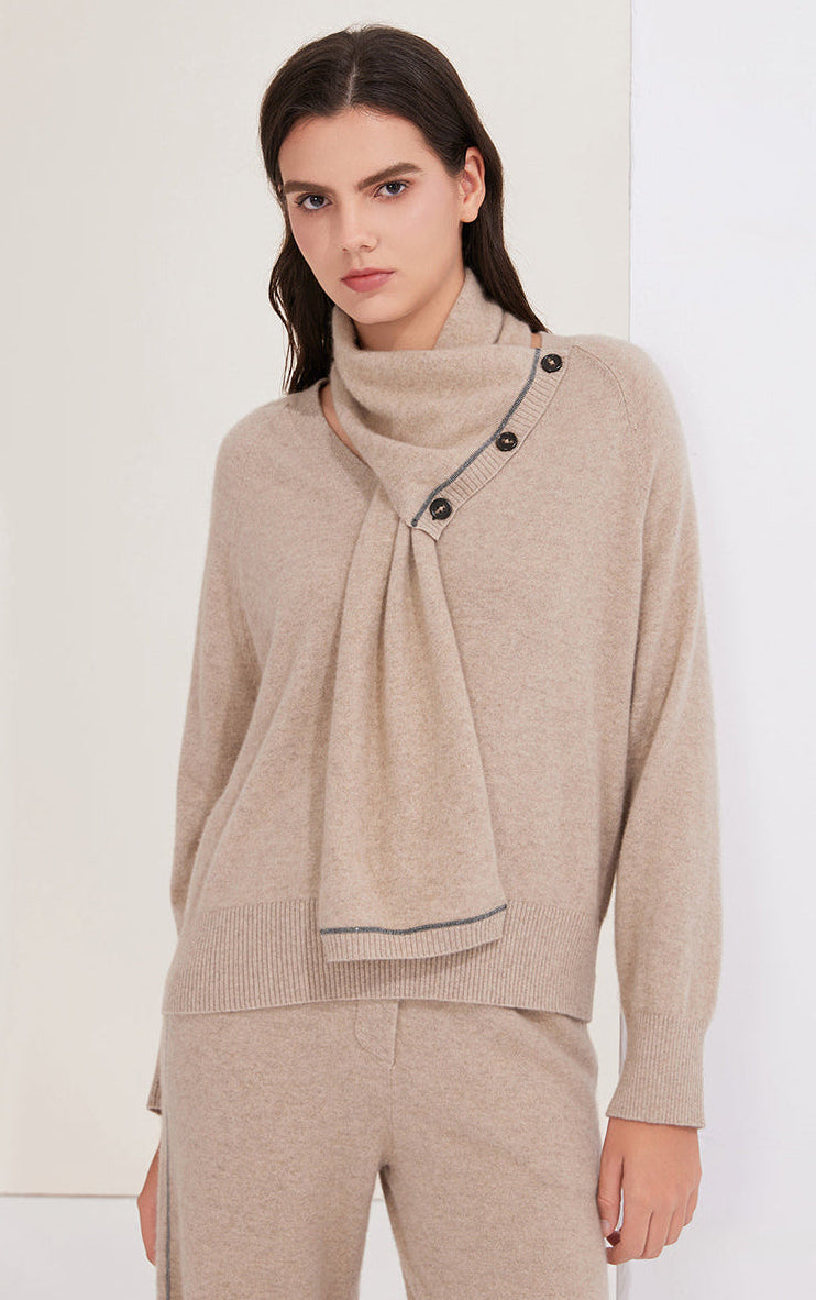 Saf Kaşmir İnce Dokulu Atkı Yaka Kazak