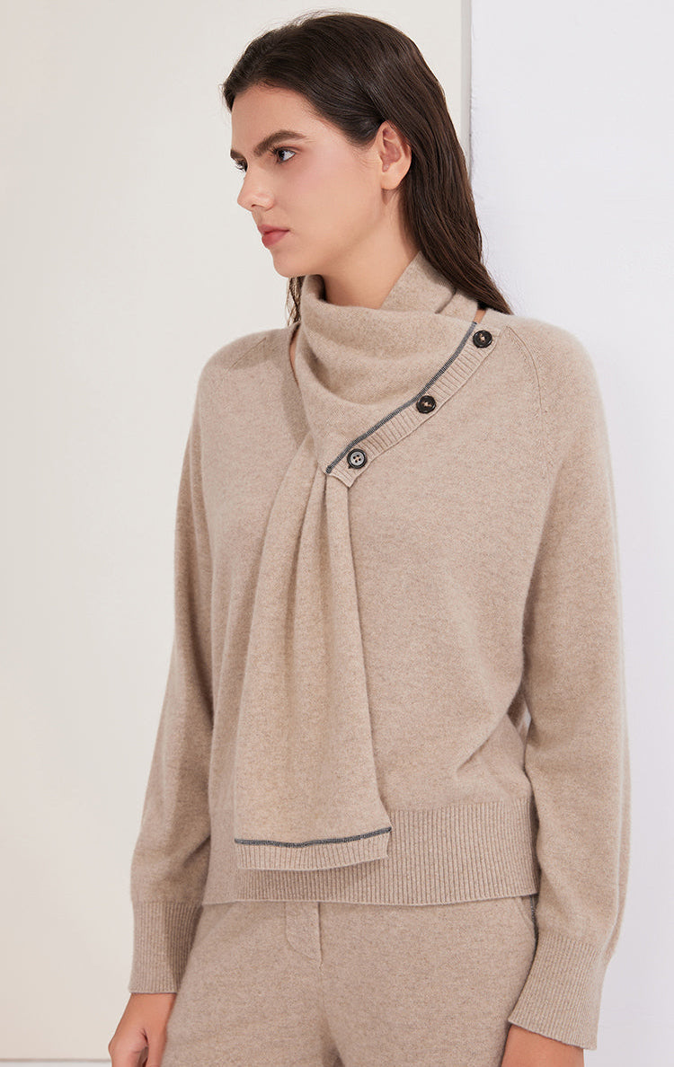 Saf Kaşmir İnce Dokulu Atkı Yaka Kazak