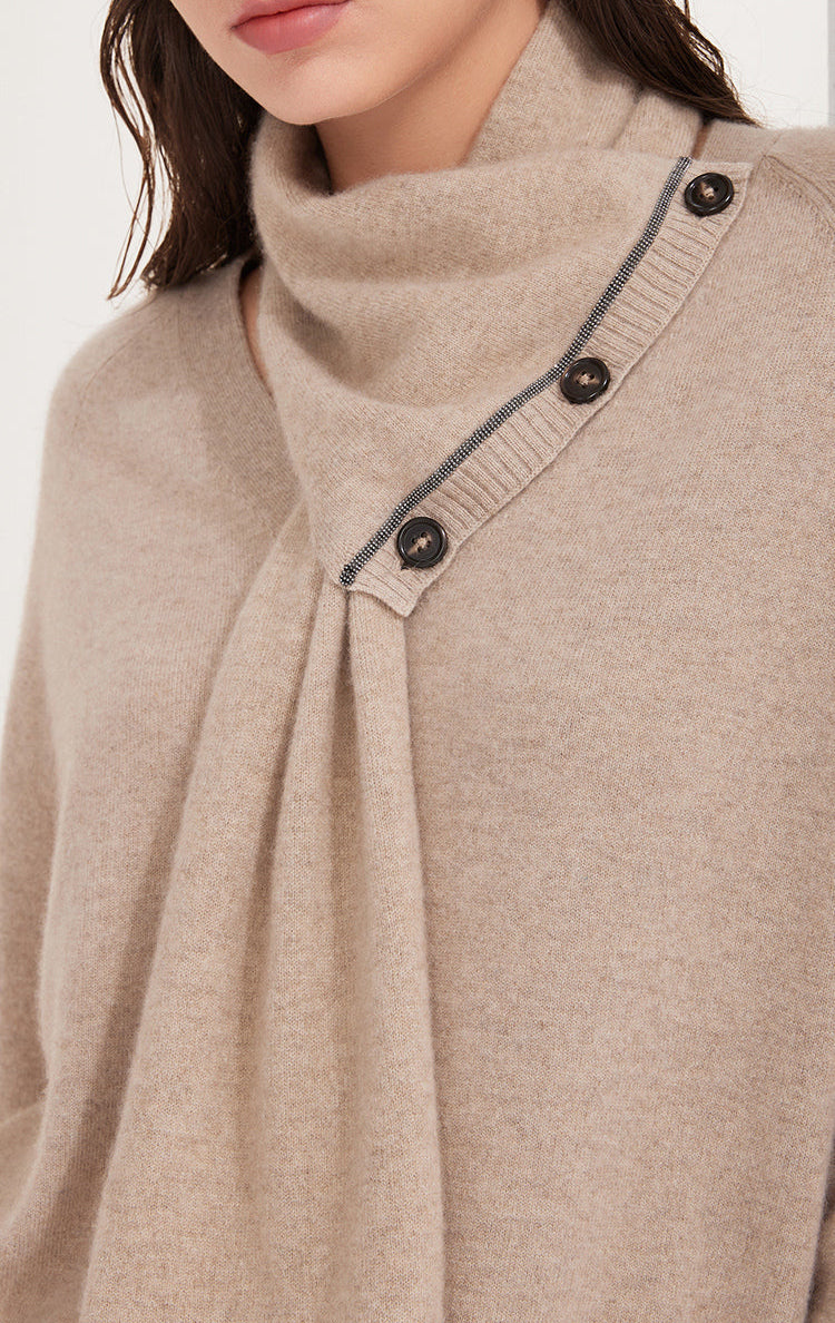 Saf Kaşmir İnce Dokulu Atkı Yaka Kazak