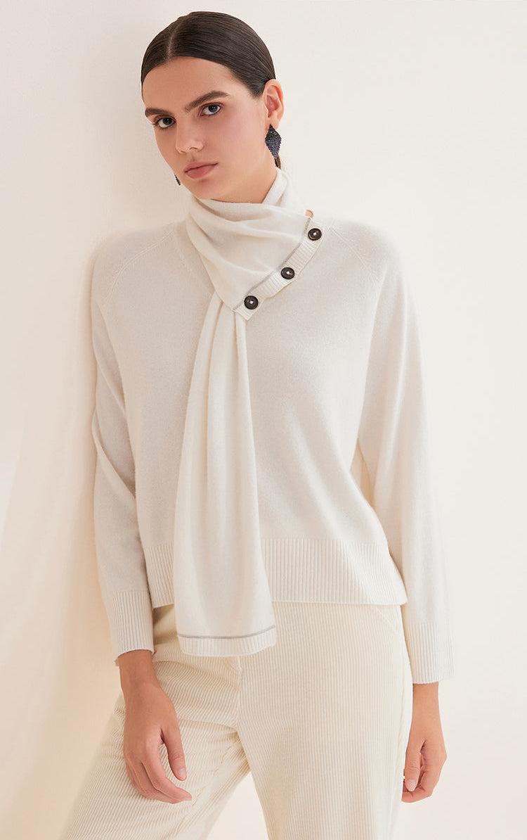 Saf Kaşmir İnce Dokulu Atkı Yaka Kazak