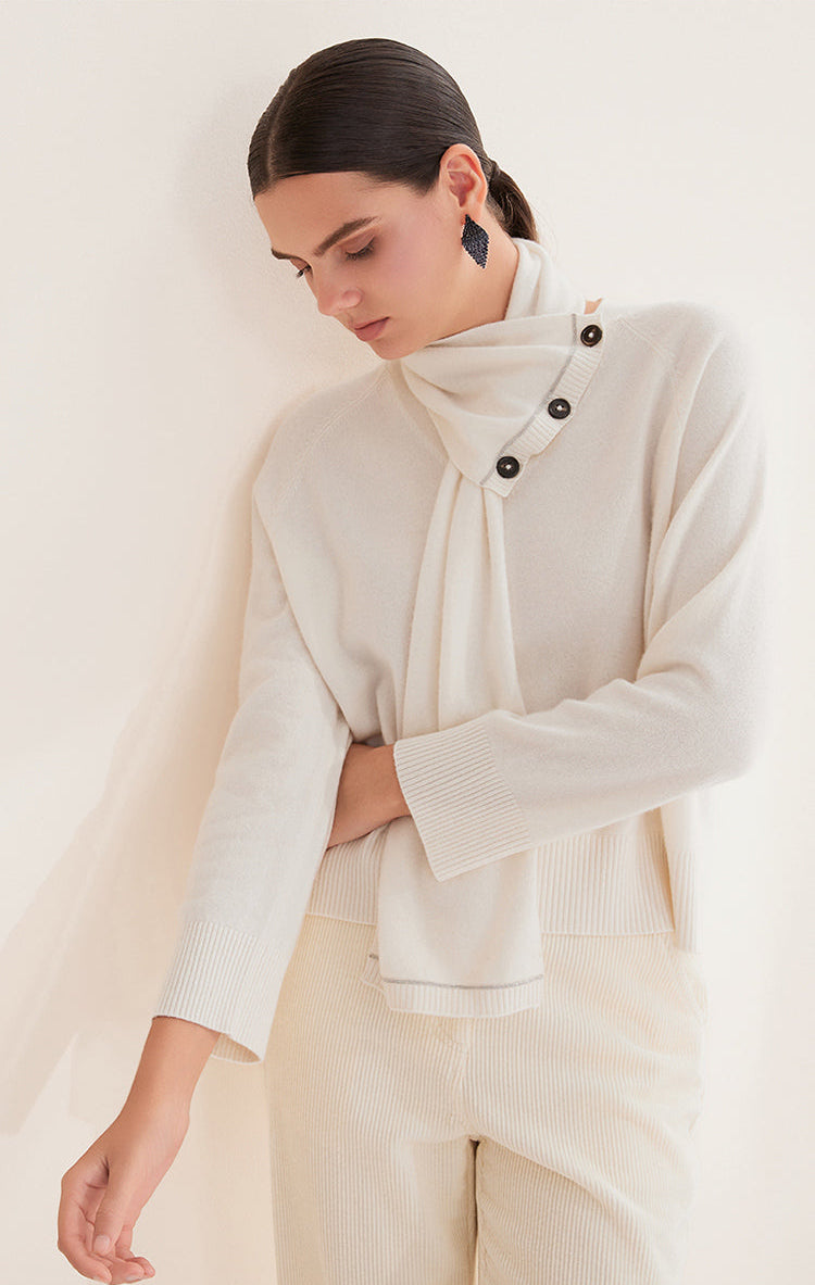 Saf Kaşmir İnce Dokulu Atkı Yaka Kazak