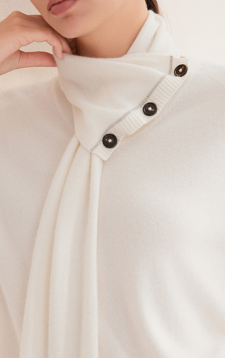 Saf Kaşmir İnce Dokulu Atkı Yaka Kazak