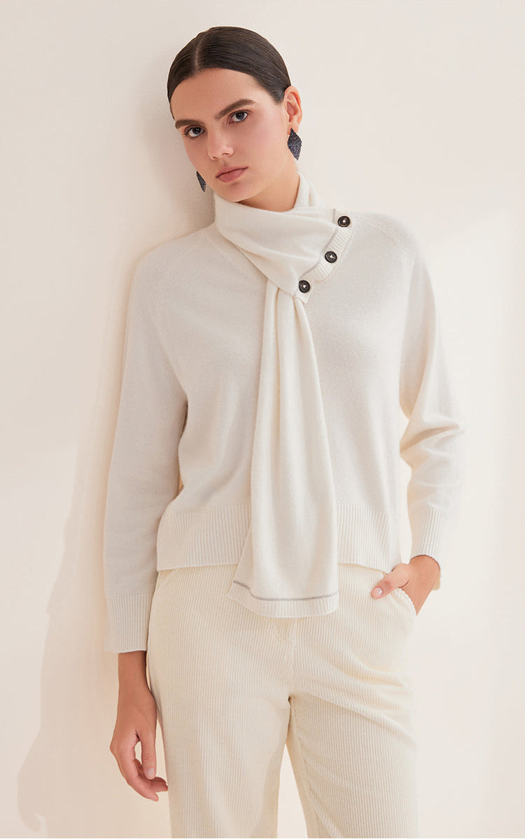 Saf Kaşmir İnce Dokulu Atkı Yaka Kazak