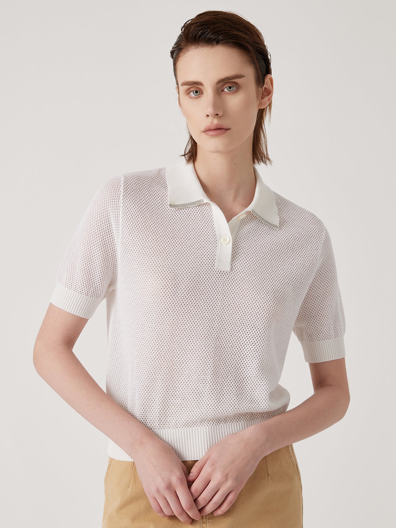 Keten & İpek Polo Örgü Tişört