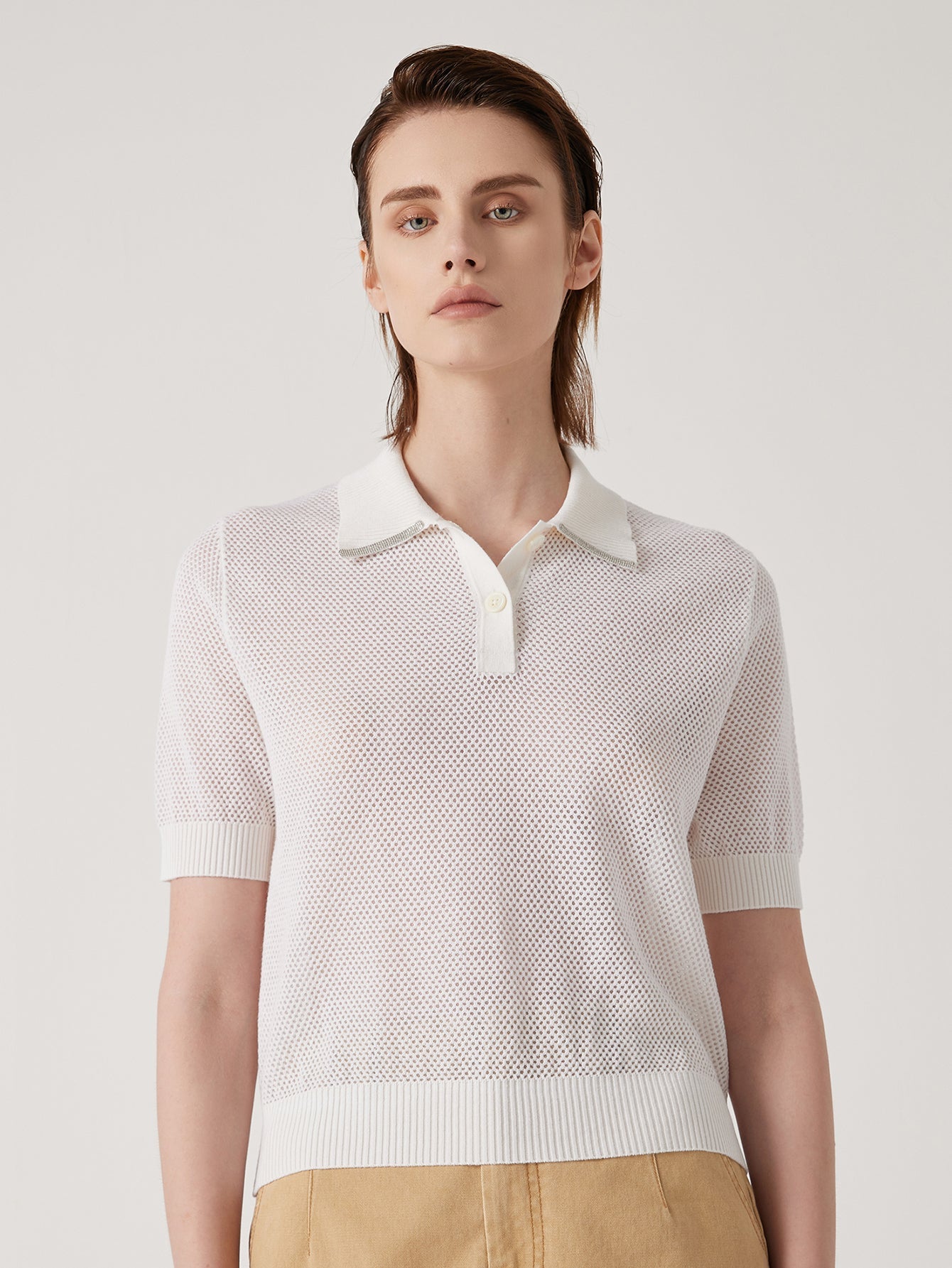 Keten & İpek Polo Örgü Tişört