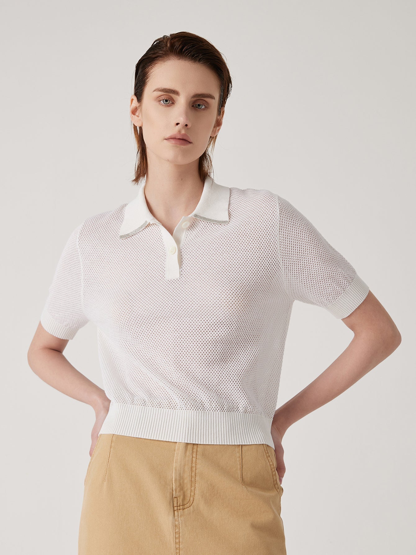 Keten & İpek Polo Örgü Tişört