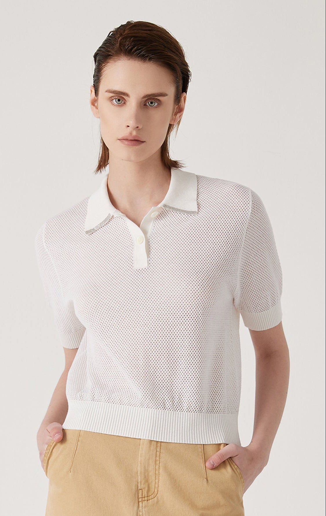 Keten & İpek Polo Örgü Tişört