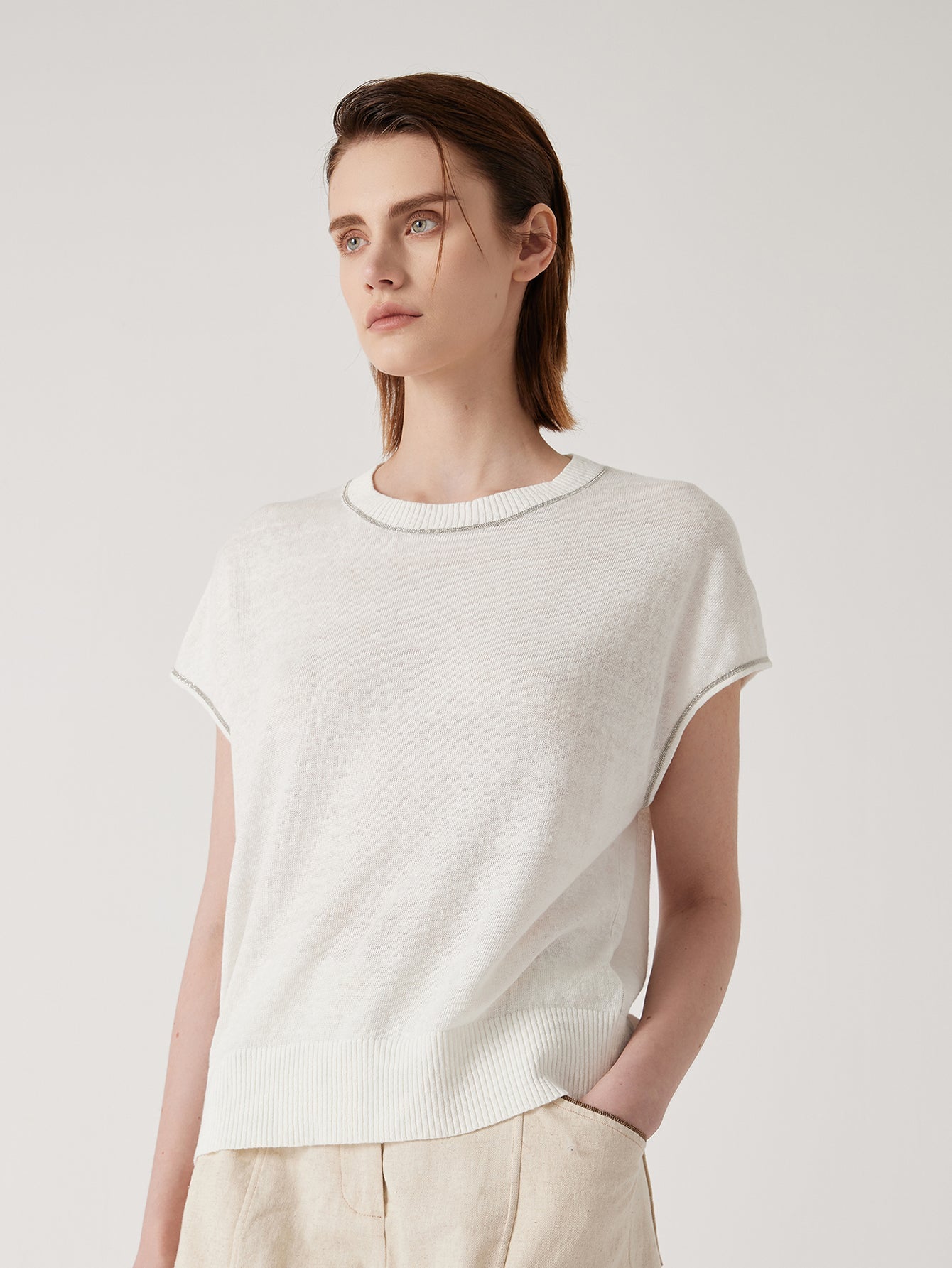 Keten & İpek Bisiklet Yaka Bluz