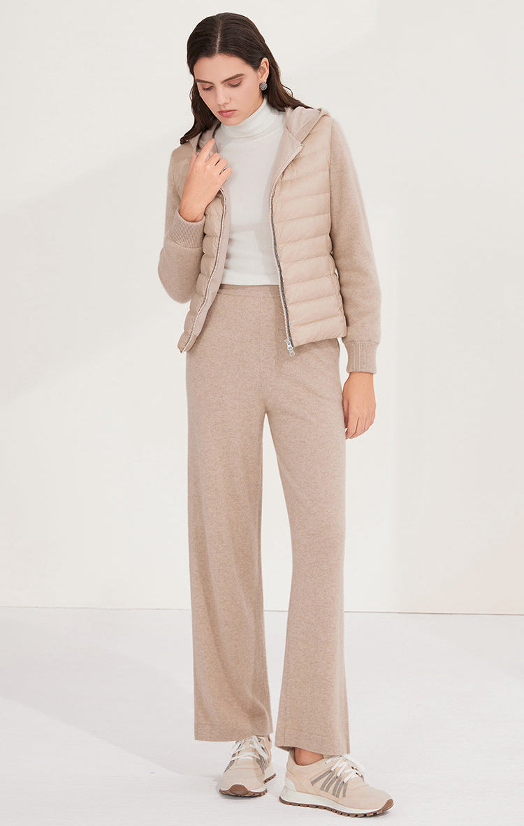 Saf Kaşmir Kapüşonlu Kaz Tüyü Örgü Ceket