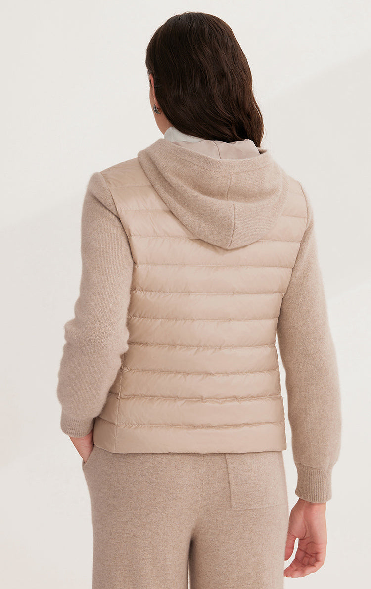 Saf Kaşmir Kapüşonlu Kaz Tüyü Örgü Ceket