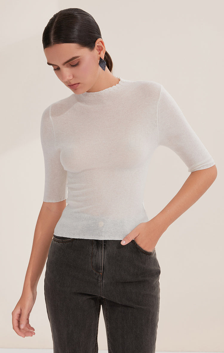 Yün Yarım Kollu Hafif Örgü Bluz