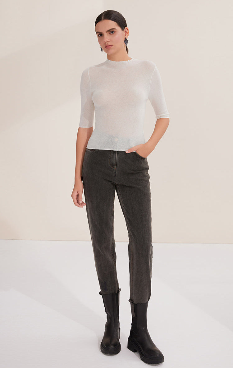 Yün Yarım Kollu Hafif Örgü Bluz