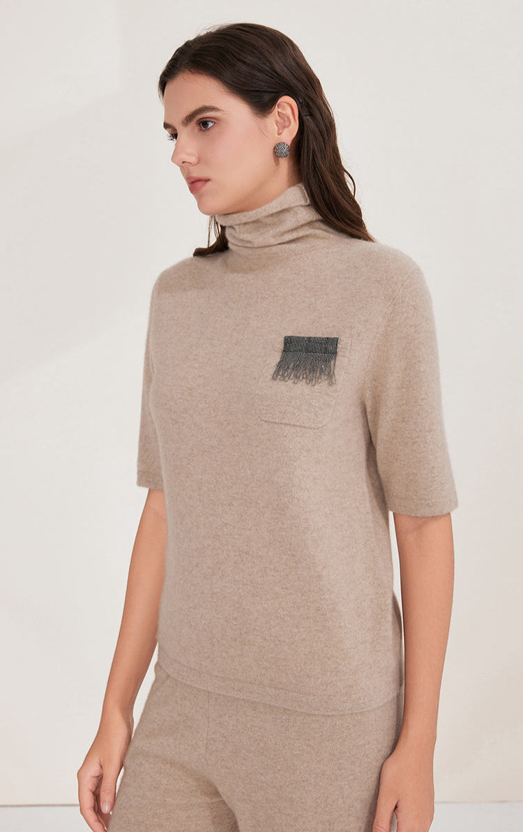 Saf Kaşmir İnce Dokulu Yarım Boğazlı Kazak