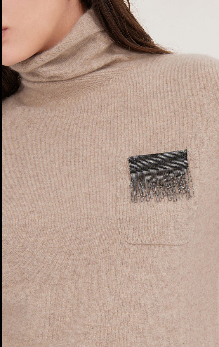 Saf Kaşmir İnce Dokulu Yarım Boğazlı Kazak