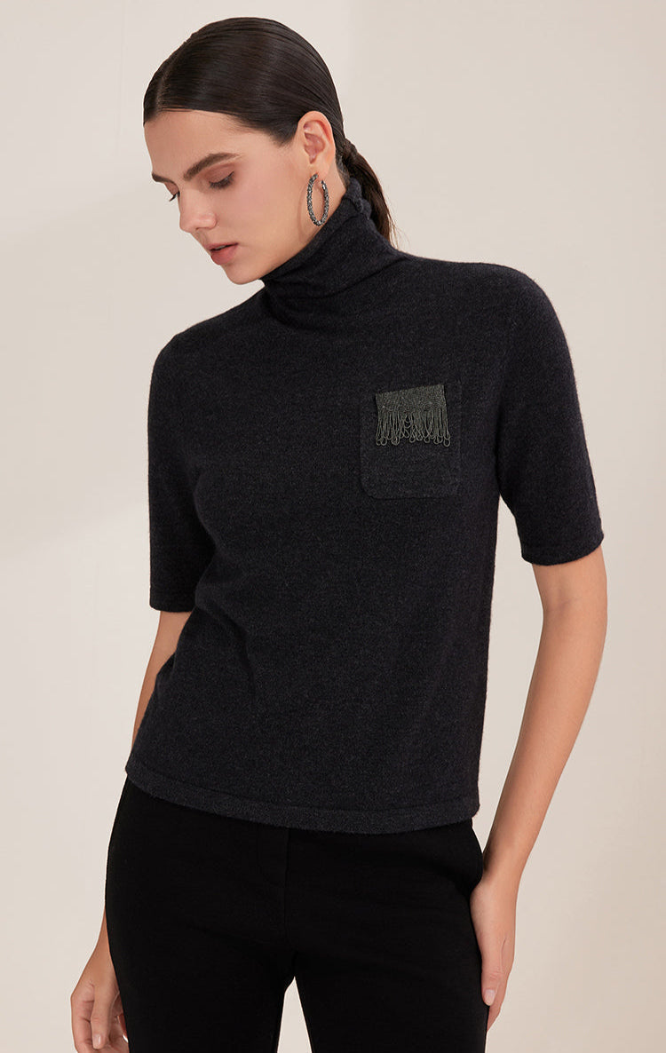 Saf Kaşmir İnce Dokulu Yarım Boğazlı Kazak