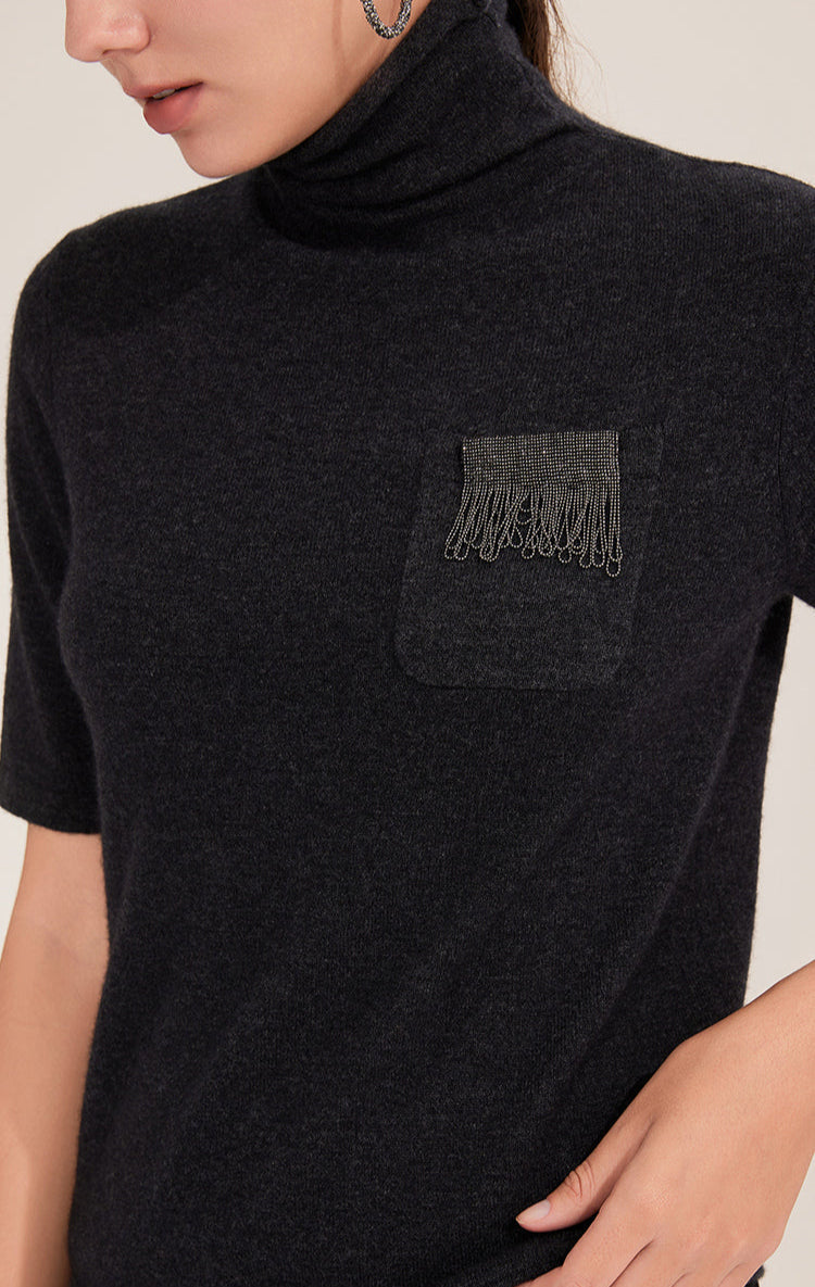 Saf Kaşmir İnce Dokulu Yarım Boğazlı Kazak