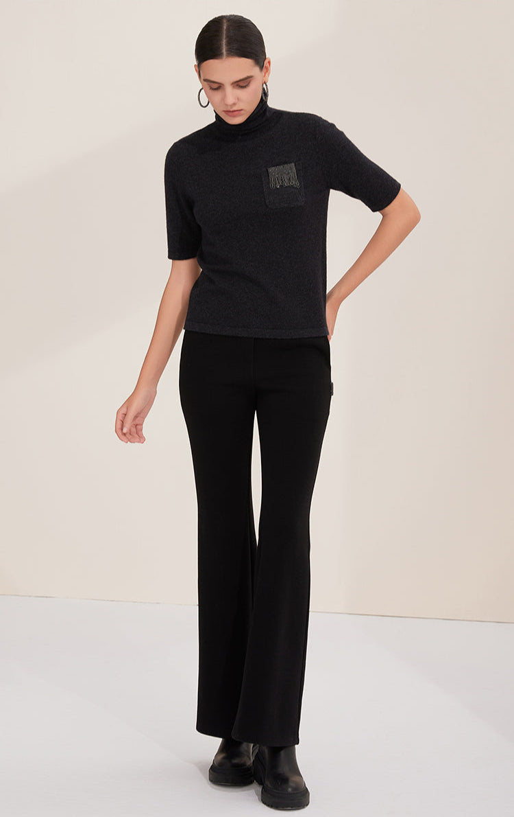 Saf Kaşmir İnce Dokulu Yarım Boğazlı Kazak