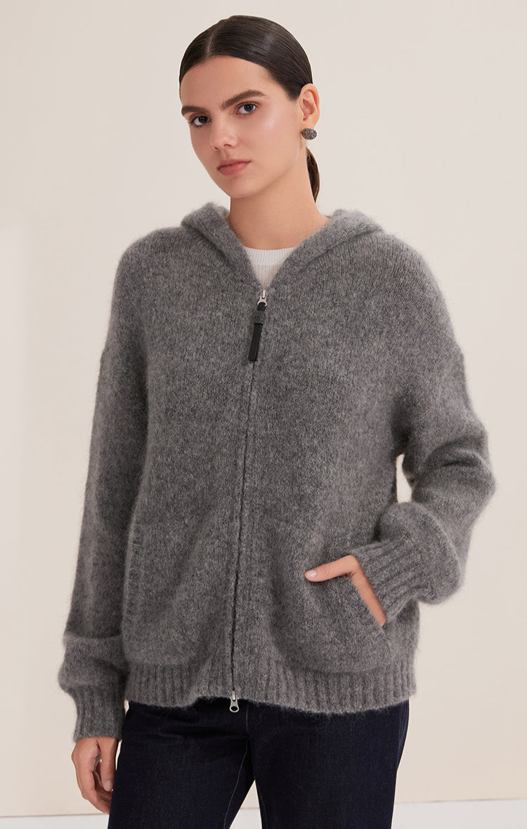 Saf Kaşmir Fermuarlı Hırka