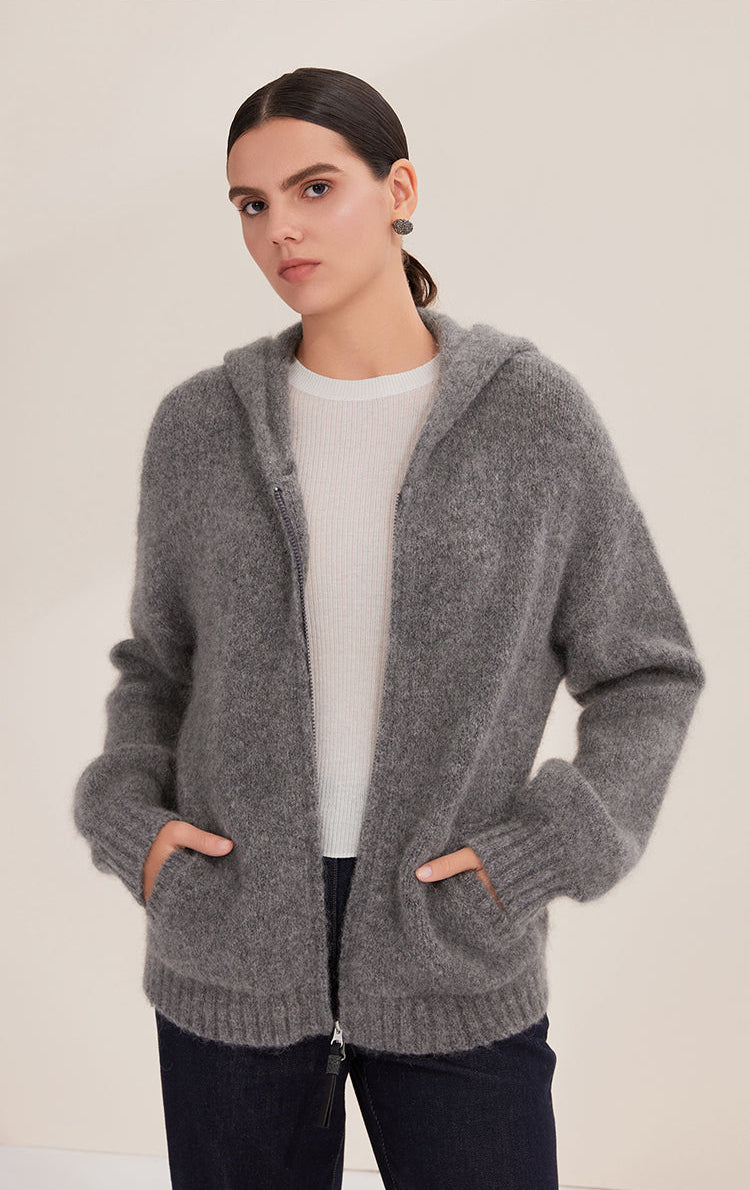 Saf Kaşmir Fermuarlı Hırka